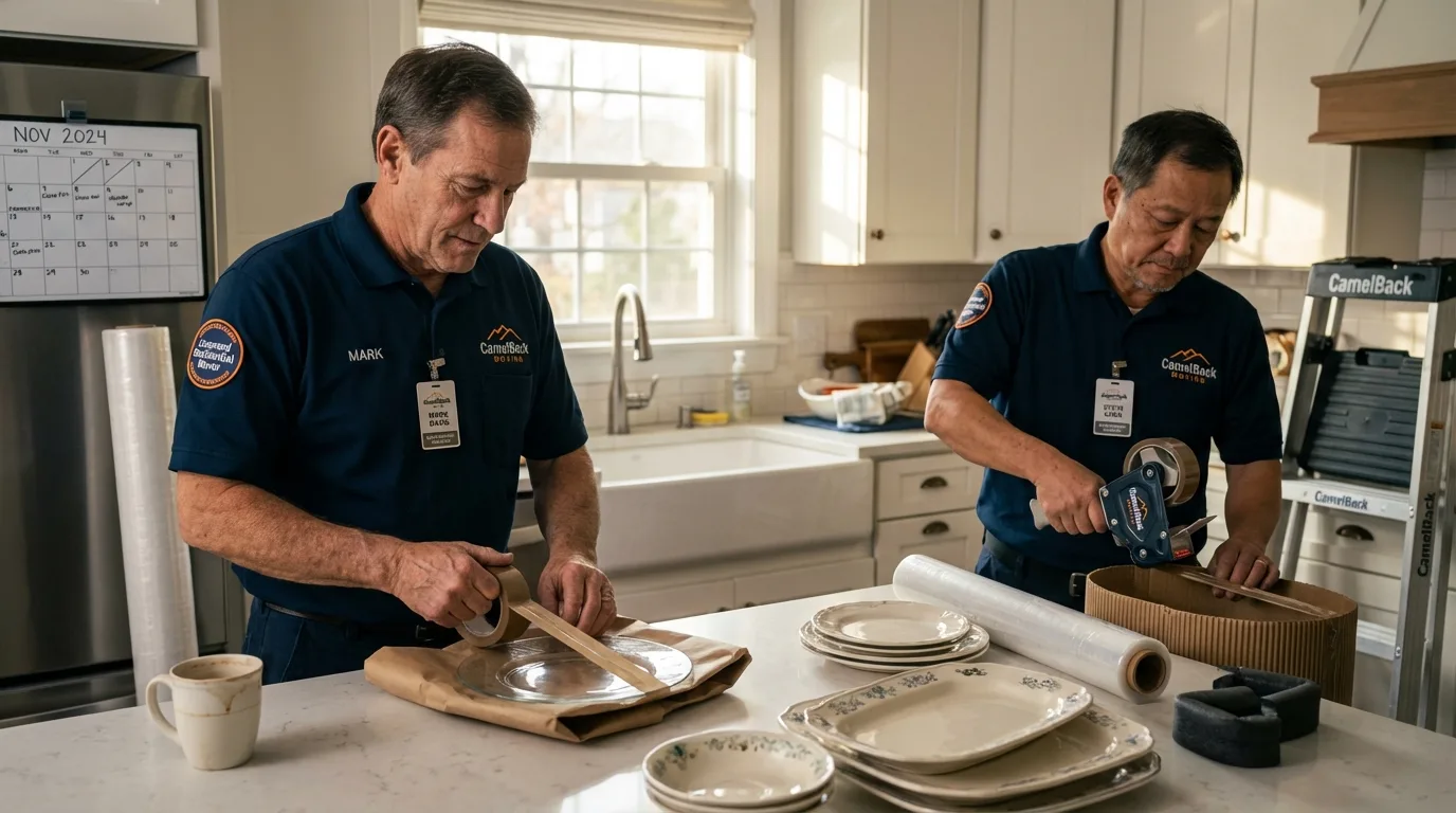 Professional crew packing kitchen dishware in Neenah, WI